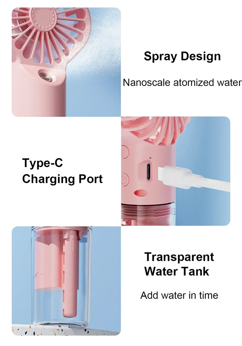Summer New Spray Fan Water Refill Device Portable Charging Student Dormitory Mini Handheld Small Fan Gift Portable Fan