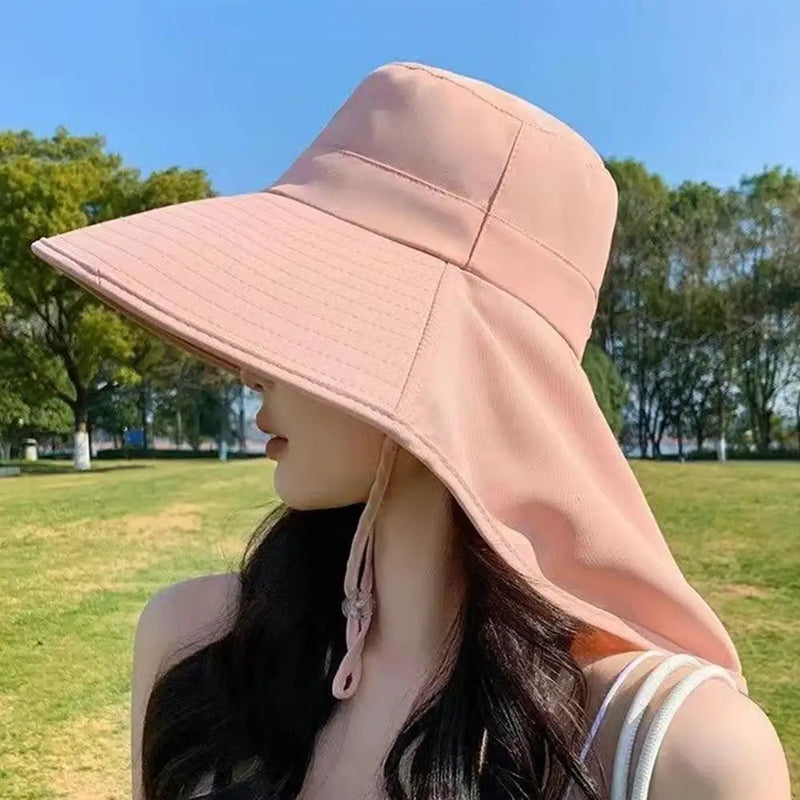 Summer Hats Outdoor UV Anti Neck Protection Sun Visors For Lady Fishing Hiking Wide Brim Shawl Sunscreen Ponytail Caps For Women