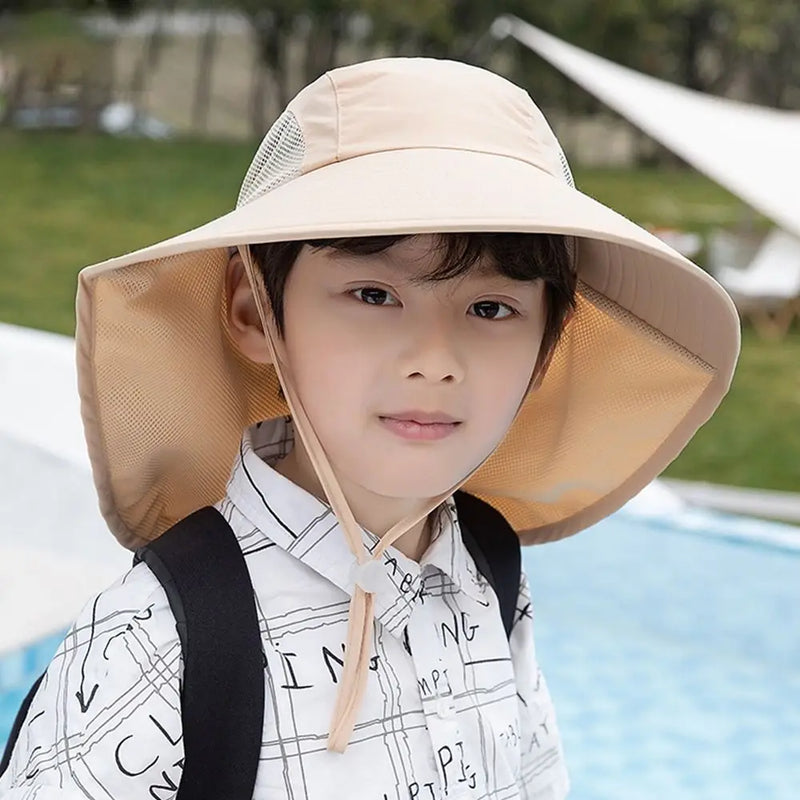 Summer Adjustable Beach Cap Children Bucket Hats Wide Brim Cap Sun Hat UV Protection