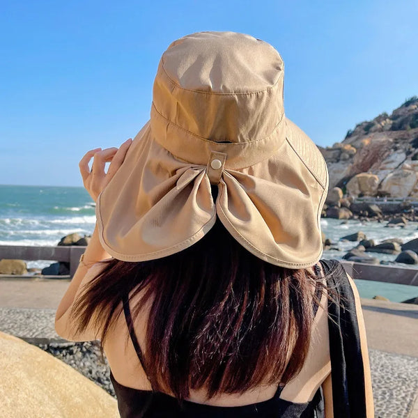 Summer Hats for Women Outdoor UV Anti Neck Protection Sun Visors for Lady Fishing Hiking Wide Brim Shawl Sunscreen Ponytail Cap