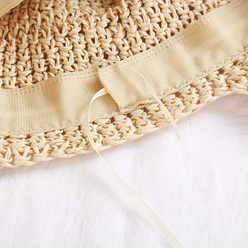 Summer Hats for Women Sun Hat Beach Lace Ribbon Hat Holiday Beach Straw Paper Lady Outdoor Travel Cap Women Bucket Hat Foldable