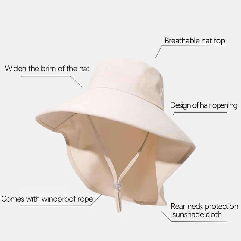 Summer Hats Outdoor UV Anti Neck Protection Sun Visors For Lady Fishing Hiking Wide Brim Shawl Sunscreen Ponytail Caps For Women