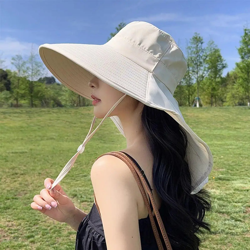 Summer Hats Outdoor UV Anti Neck Protection Sun Visors For Lady Fishing Hiking Wide Brim Shawl Sunscreen Ponytail Caps For Women