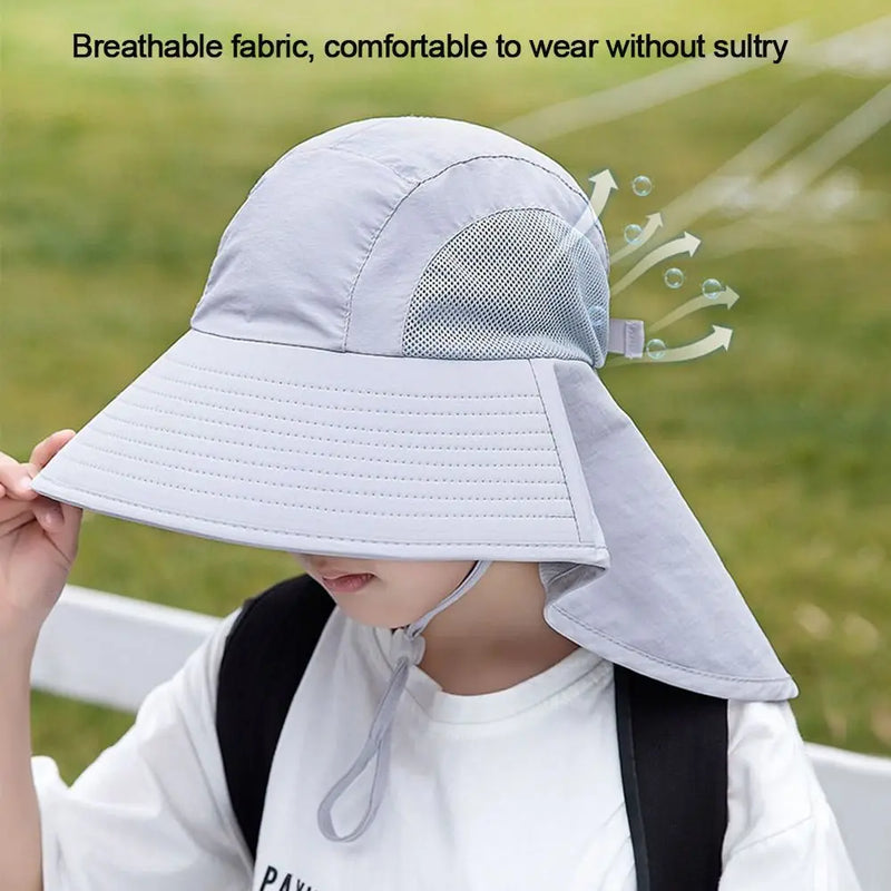 Summer Adjustable Beach Cap Children Bucket Hats Wide Brim Cap Sun Hat UV Protection
