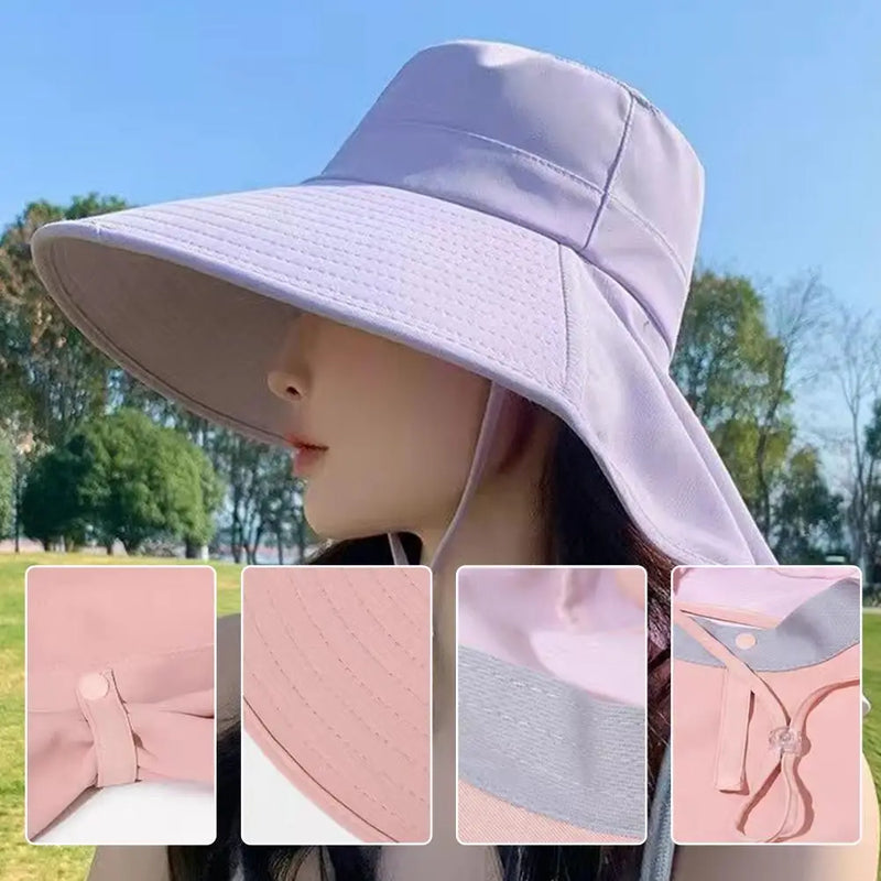 Summer Hats Outdoor UV Anti Neck Protection Sun Visors For Lady Fishing Hiking Wide Brim Shawl Sunscreen Ponytail Caps For Women