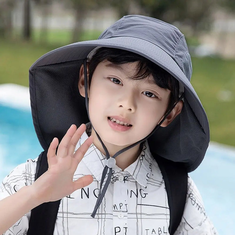 Summer Adjustable Beach Cap Children Bucket Hats Wide Brim Cap Sun Hat UV Protection