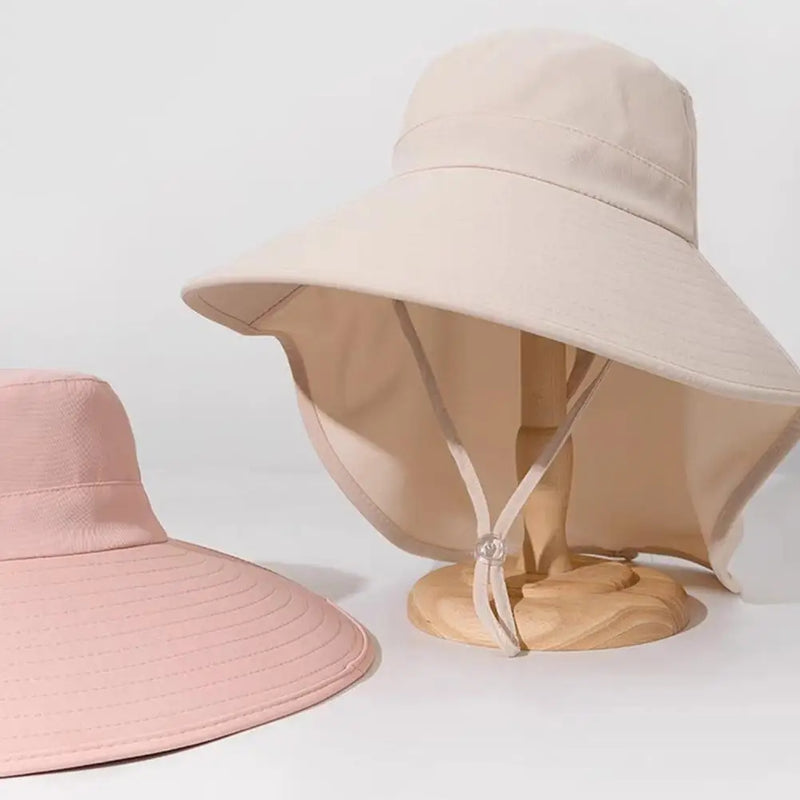 Summer Hats Outdoor UV Anti Neck Protection Sun Visors For Lady Fishing Hiking Wide Brim Shawl Sunscreen Ponytail Caps For Women