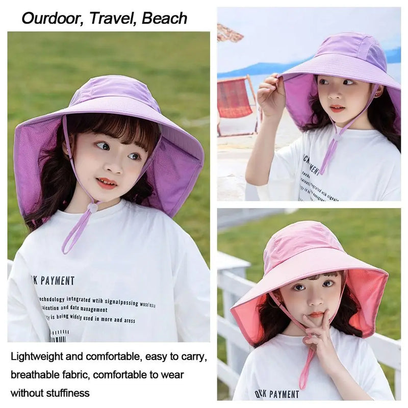 Summer Adjustable Beach Cap Children Bucket Hats Wide Brim Cap Sun Hat UV Protection
