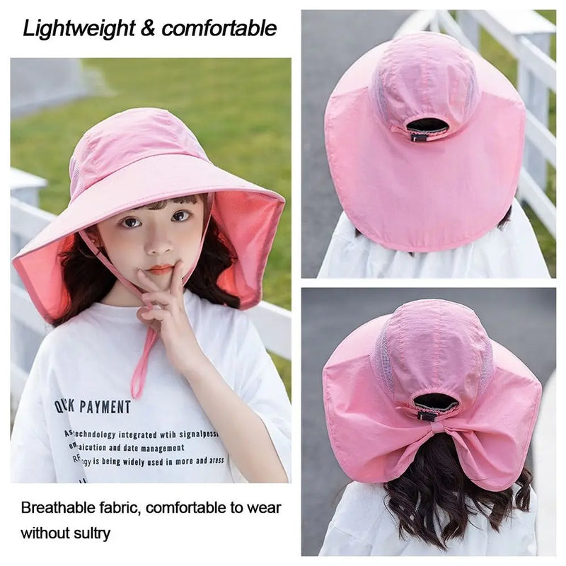 Summer Adjustable Beach Cap Children Bucket Hats Wide Brim Cap Sun Hat UV Protection