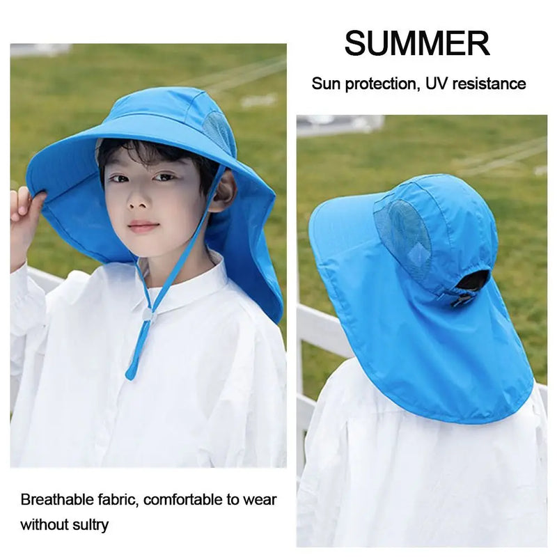 Summer Adjustable Beach Cap Children Bucket Hats Wide Brim Cap Sun Hat UV Protection