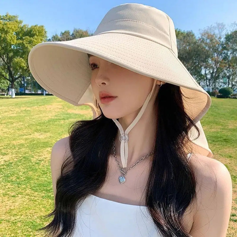 Summer Hats Outdoor UV Anti Neck Protection Sun Visors For Lady Fishing Hiking Wide Brim Shawl Sunscreen Ponytail Caps For Women