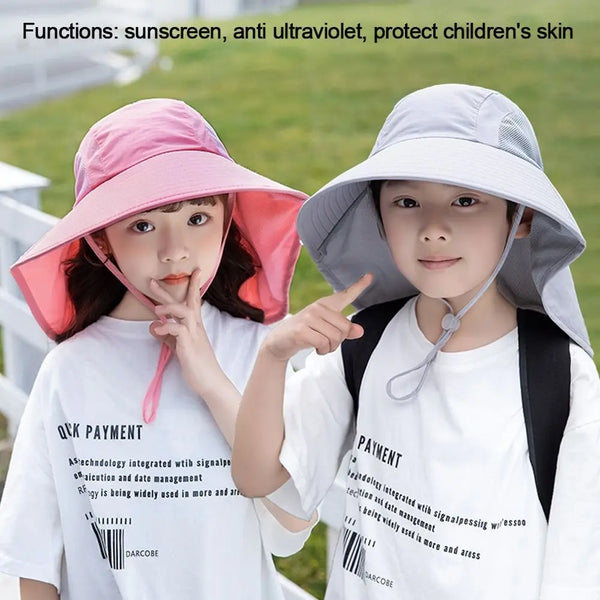 Summer Adjustable Beach Cap Children Bucket Hats Wide Brim Cap Sun Hat UV Protection