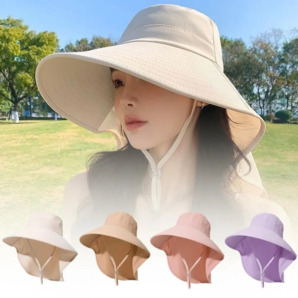 Summer Hats Outdoor UV Anti Neck Protection Sun Visors For Lady Fishing Hiking Wide Brim Shawl Sunscreen Ponytail Caps For Women