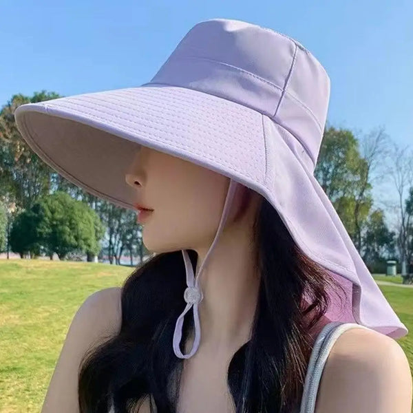 Summer Hats Outdoor UV Anti Neck Protection Sun Visors For Lady Fishing Hiking Wide Brim Shawl Sunscreen Ponytail Caps For Women