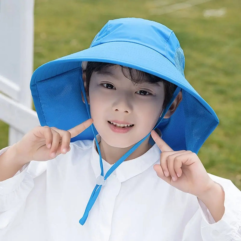 Summer Adjustable Beach Cap Children Bucket Hats Wide Brim Cap Sun Hat UV Protection